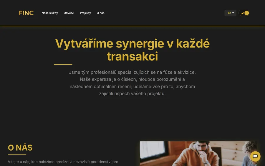 Náhled korporátního webu FINC a.s. — fúze a akvizice