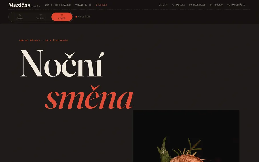 Náhled webu kavárny a music baru Mezičas